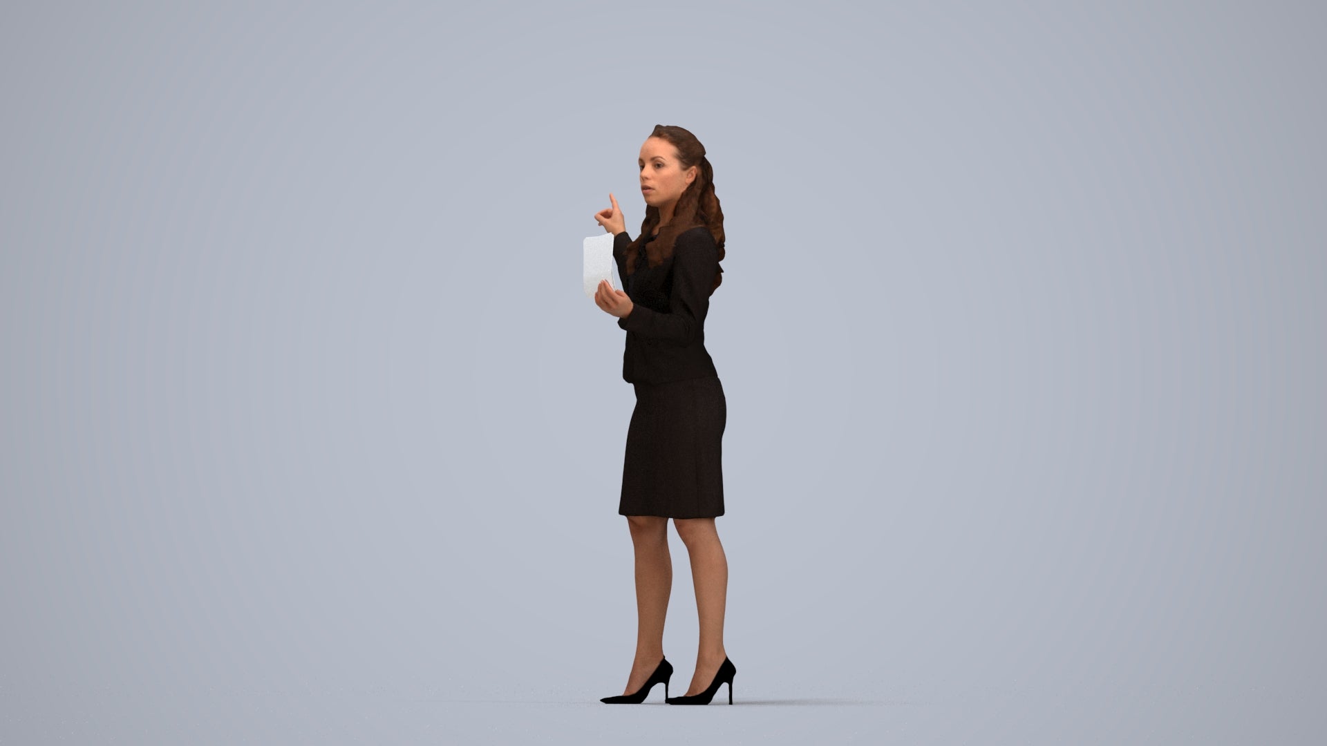 3D people model woman business, scanned human for 3ds Max rendering, top-down view render