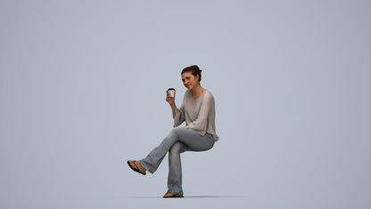 realistic 3D woman casual sitting, scanned archviz people for Blender and 3ds Max, top-down view render