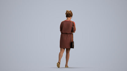 realistic 3D human woman casual walking, archviz people FBX OBJ for Blender, front view render