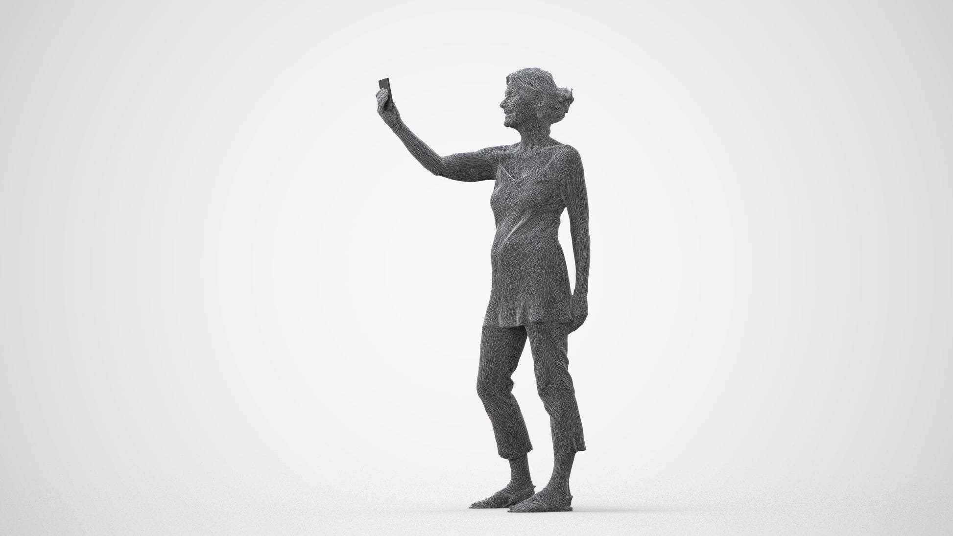 3D human model senior woman casual standing, photogrammetry scanned person for archviz, square thumbnail