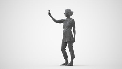 3D human model senior woman casual standing, photogrammetry scanned person for archviz, square thumbnail