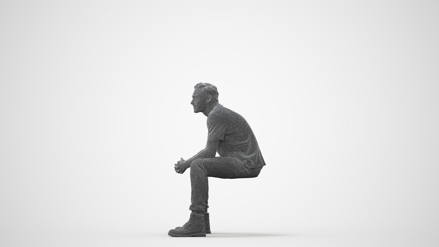 scanned 3D man casual sitting, photogrammetry people for Enscape and V-Ray, square thumbnail