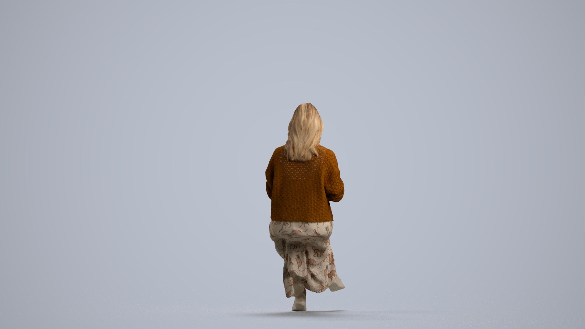 photogrammetry 3D woman casual sitting, realistic human model archviz FBX, front view render