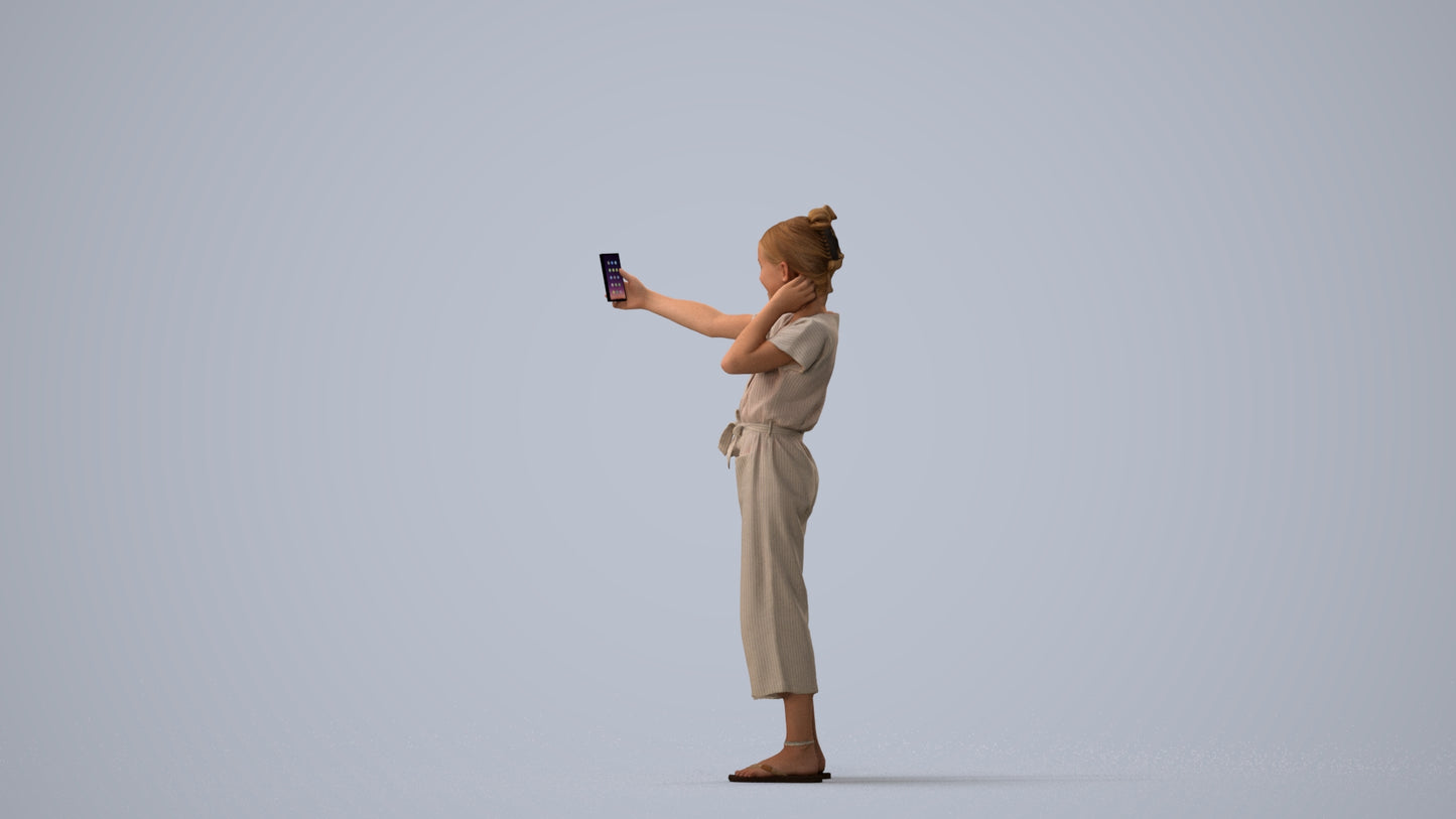 3D people model girl kids, scanned human for 3ds Max rendering, three-quarter view render