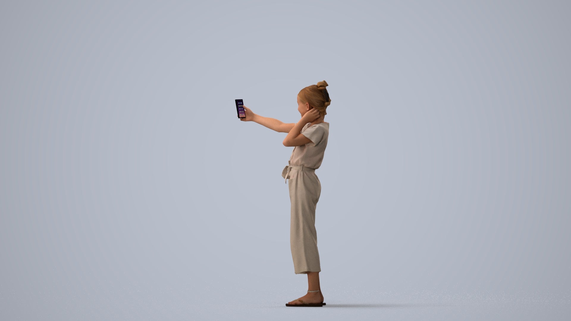 3D people model girl kids, scanned human for 3ds Max rendering, three-quarter view render