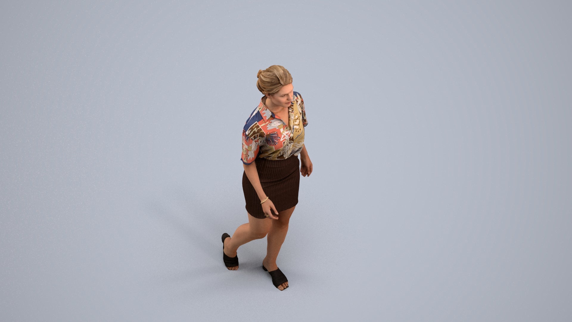photogrammetry 3D woman casual walking, realistic human model archviz FBX, back view render