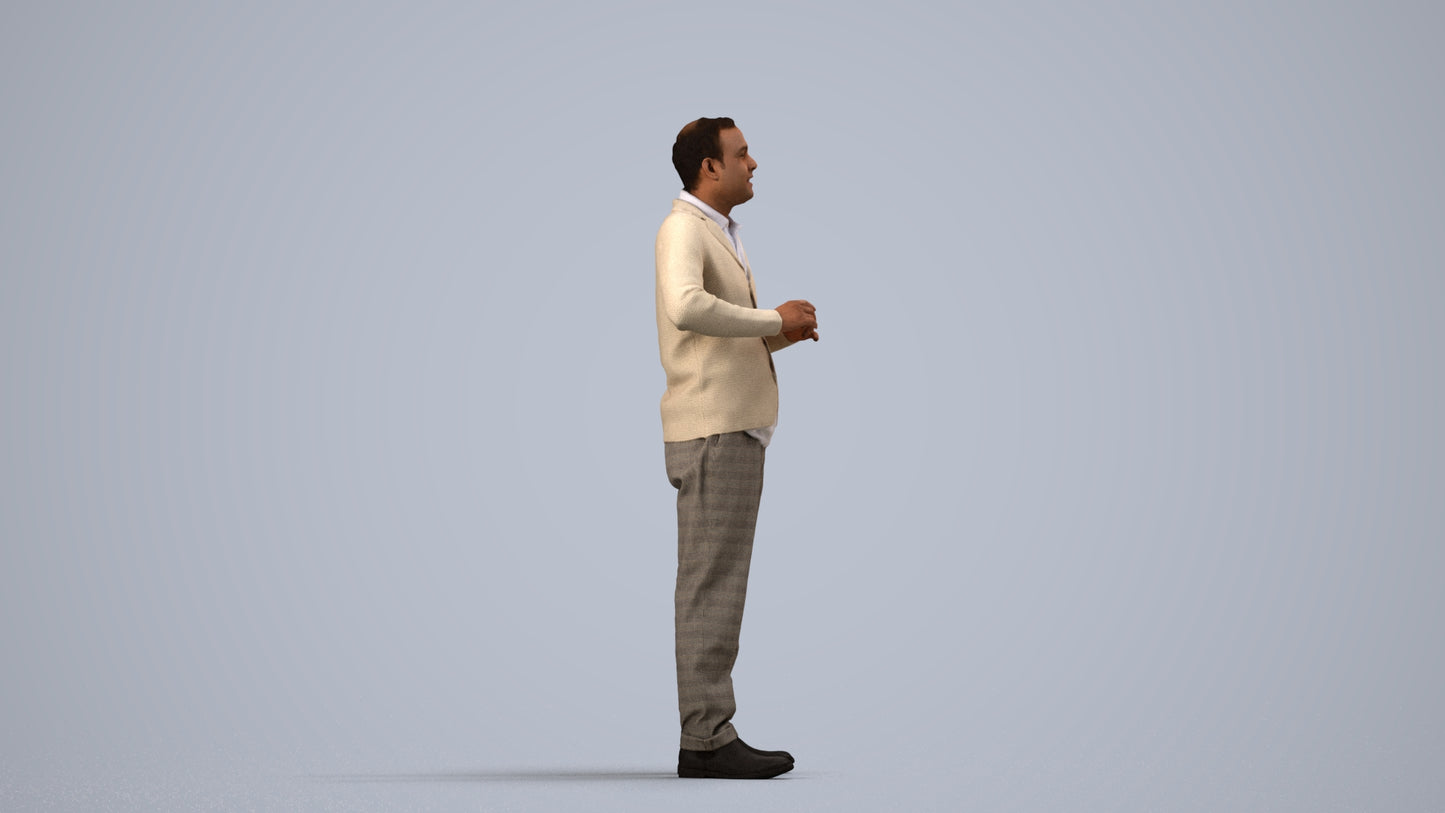 scanned 3D man business standing, photogrammetry people for Enscape and V-Ray, side view render
