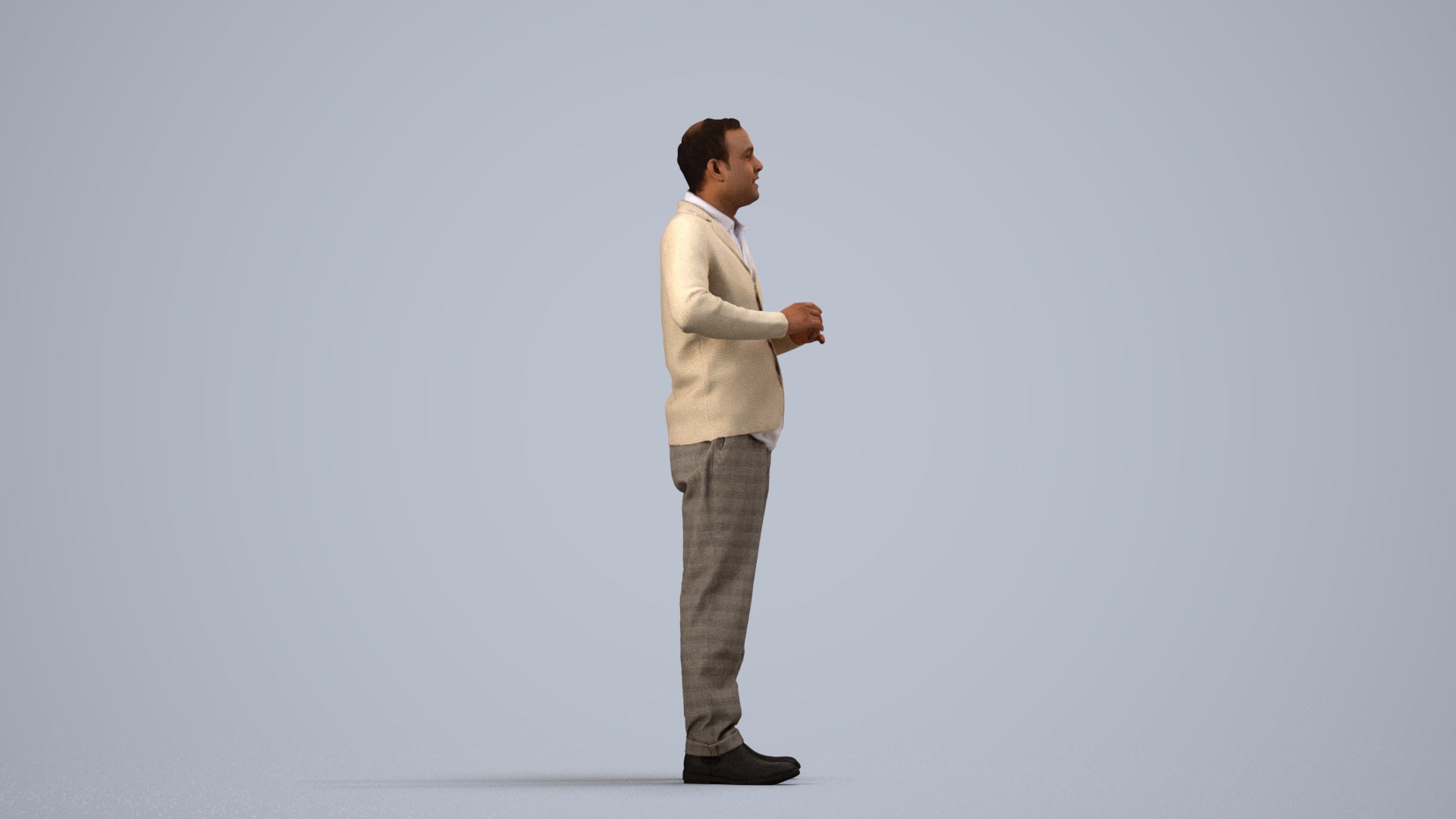scanned 3D man business standing, photogrammetry people for Enscape and V-Ray, side view render