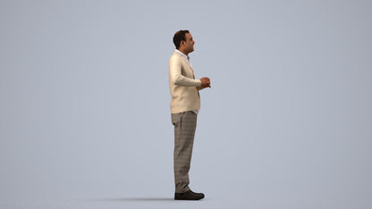 scanned 3D man business standing, photogrammetry people for Enscape and V-Ray, side view render