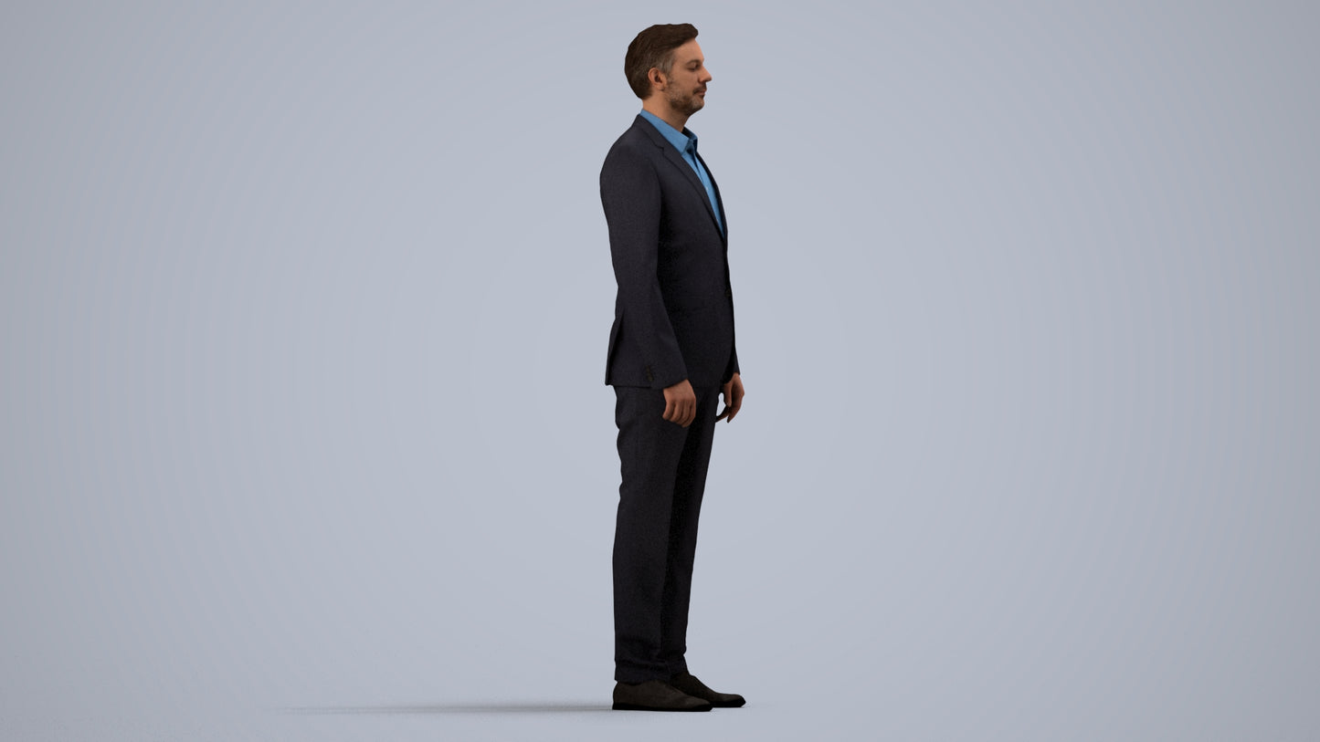 3D people model man business, scanned human for 3ds Max rendering, side view render