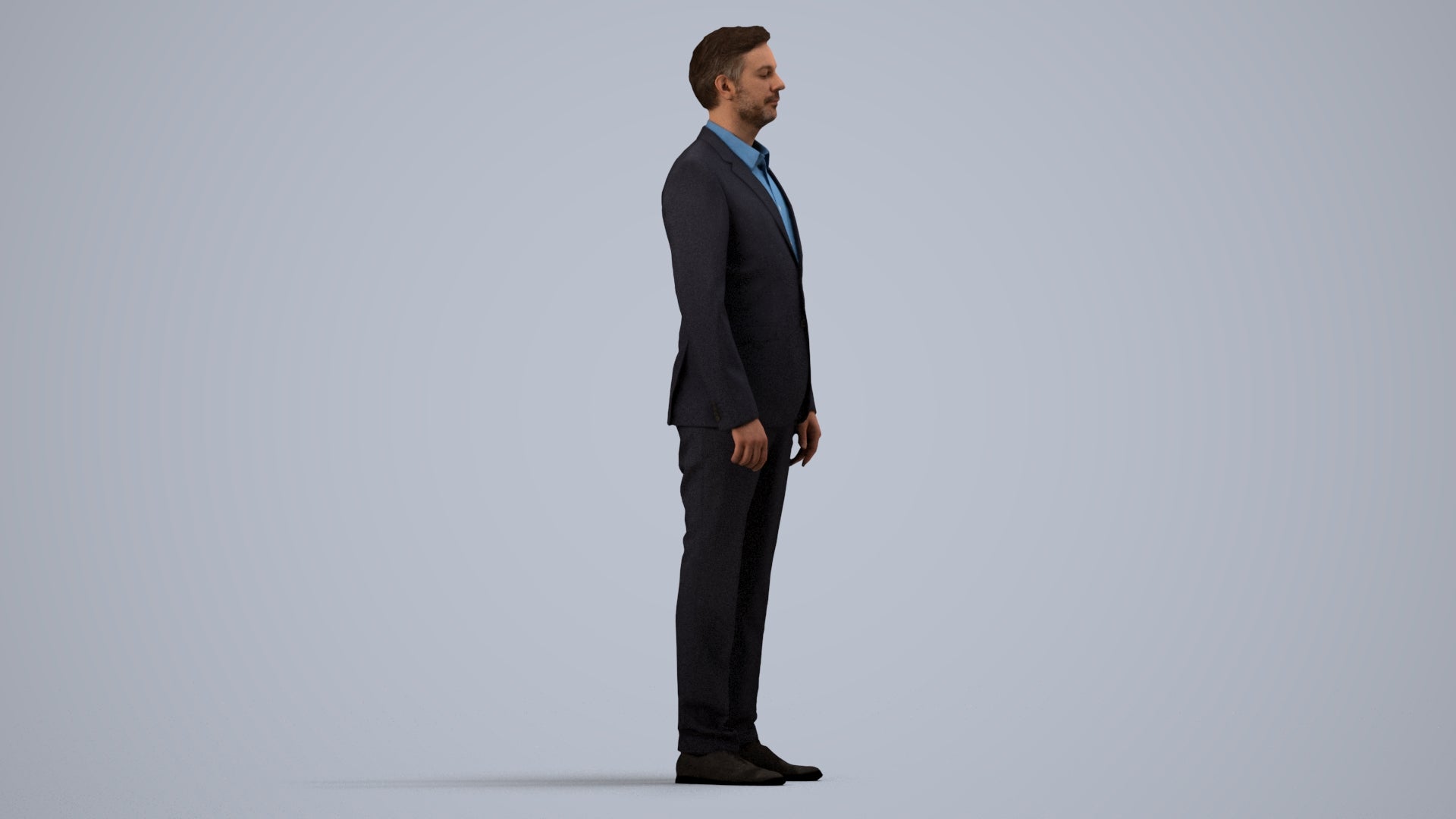 3D people model man business, scanned human for 3ds Max rendering, side view render