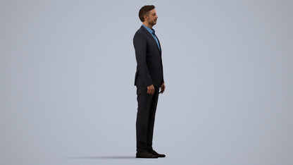 3D people model man business, scanned human for 3ds Max rendering, side view render