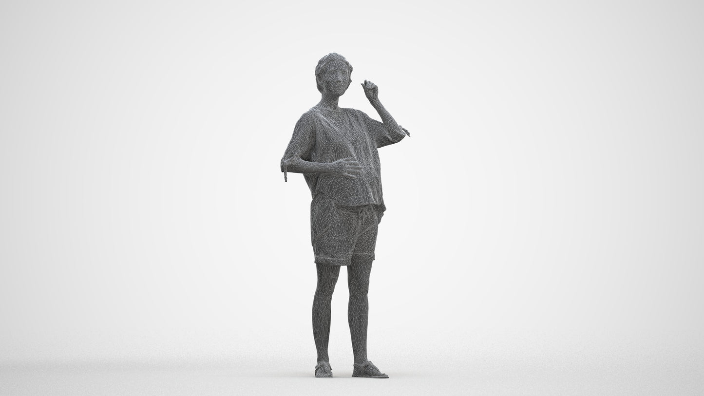 realistic 3D people woman casual standing, render-ready for V-Ray and Corona, FBX OBJ, three-quarter front view render