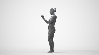 3D human model woman casual standing, photogrammetry scanned person for archviz, square thumbnail