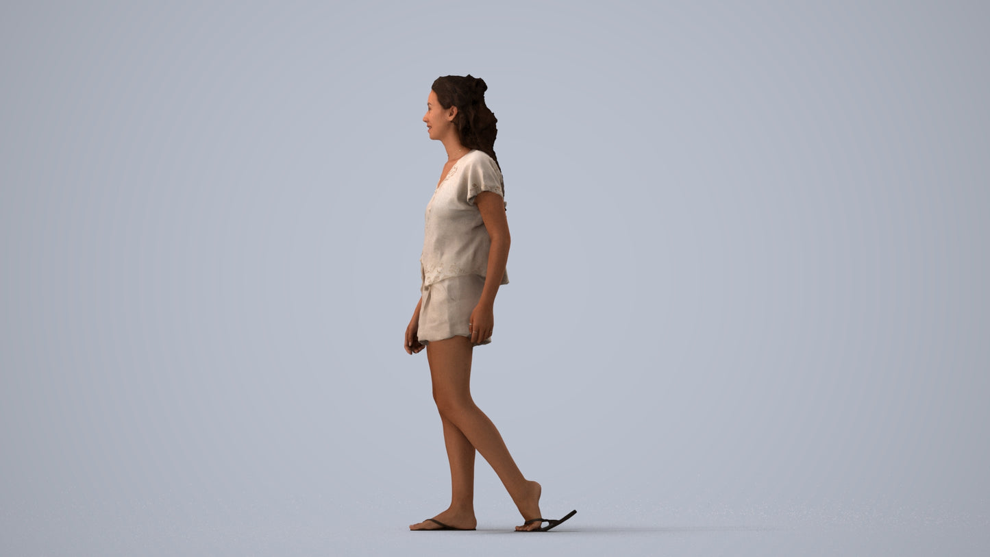 3D people model woman casual walking, scanned human for 3ds Max rendering, three-quarter view render
