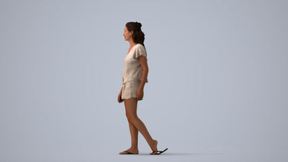 3D people model woman casual walking, scanned human for 3ds Max rendering, three-quarter view render
