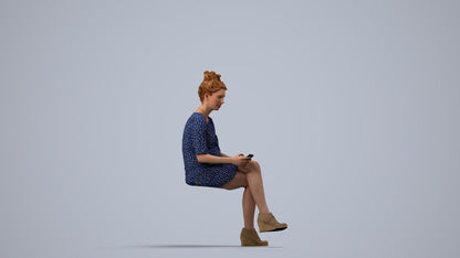photogrammetry 3D woman casual sitting, realistic human model archviz FBX, side view render