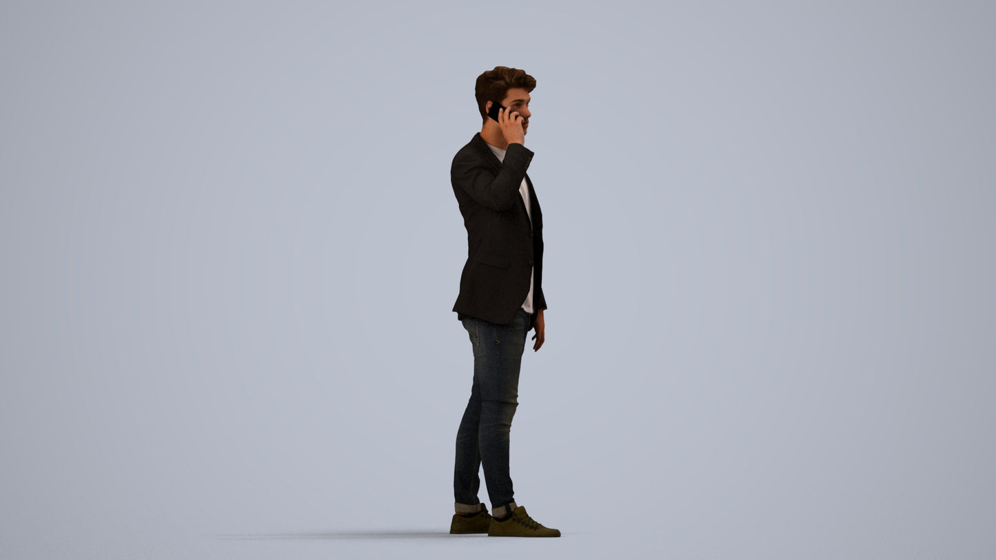 realistic 3D human man casual standing, archviz people FBX OBJ for Blender, side view render