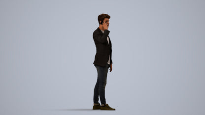 realistic 3D human man casual standing, archviz people FBX OBJ for Blender, side view render