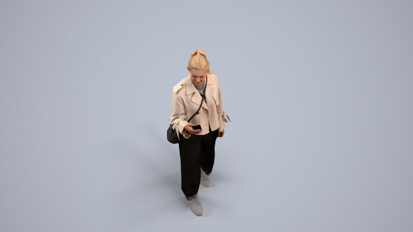 3D people model woman casual walking, scanned human for 3ds Max rendering, back view render