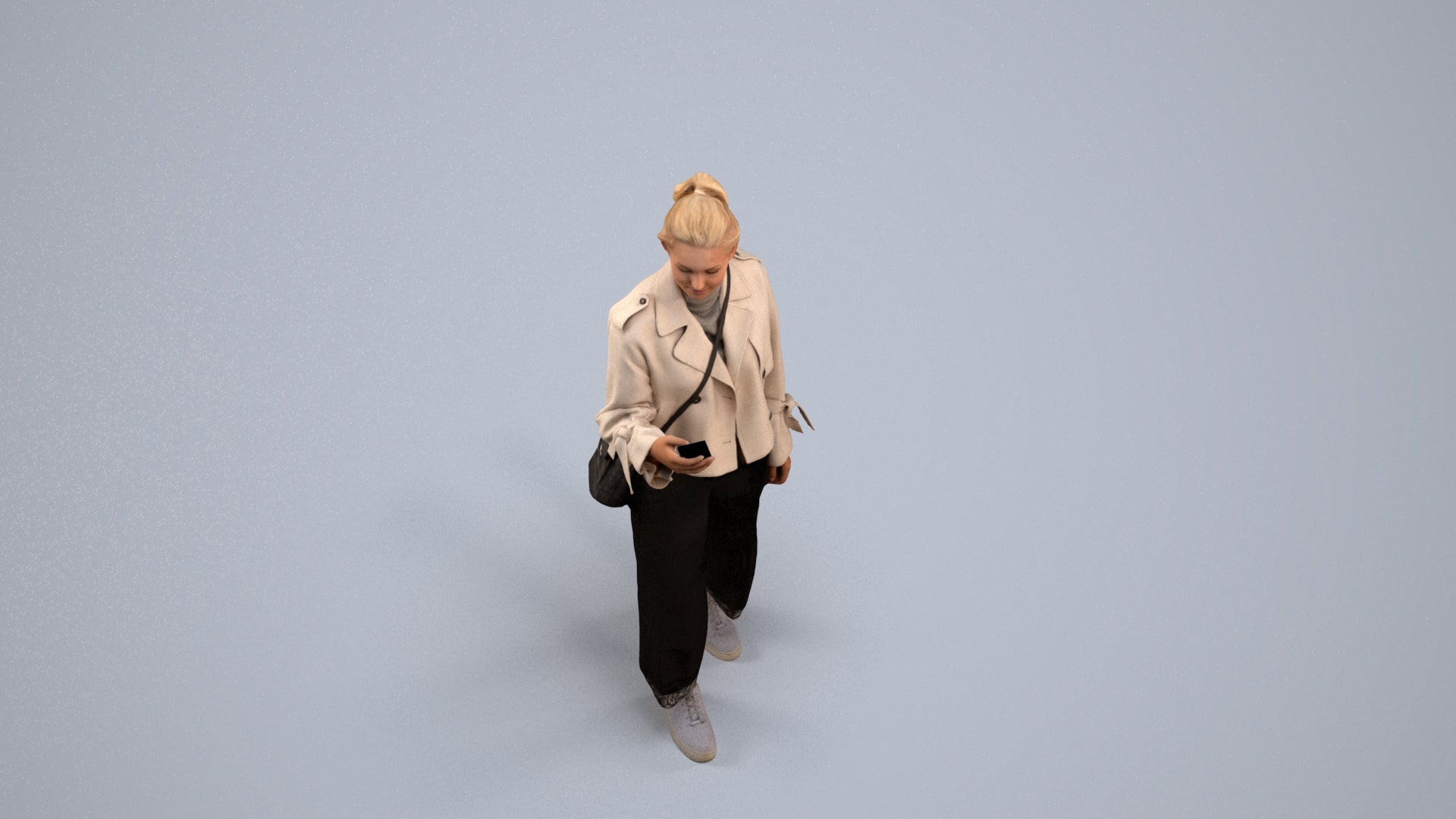 3D people model woman casual walking, scanned human for 3ds Max rendering, back view render