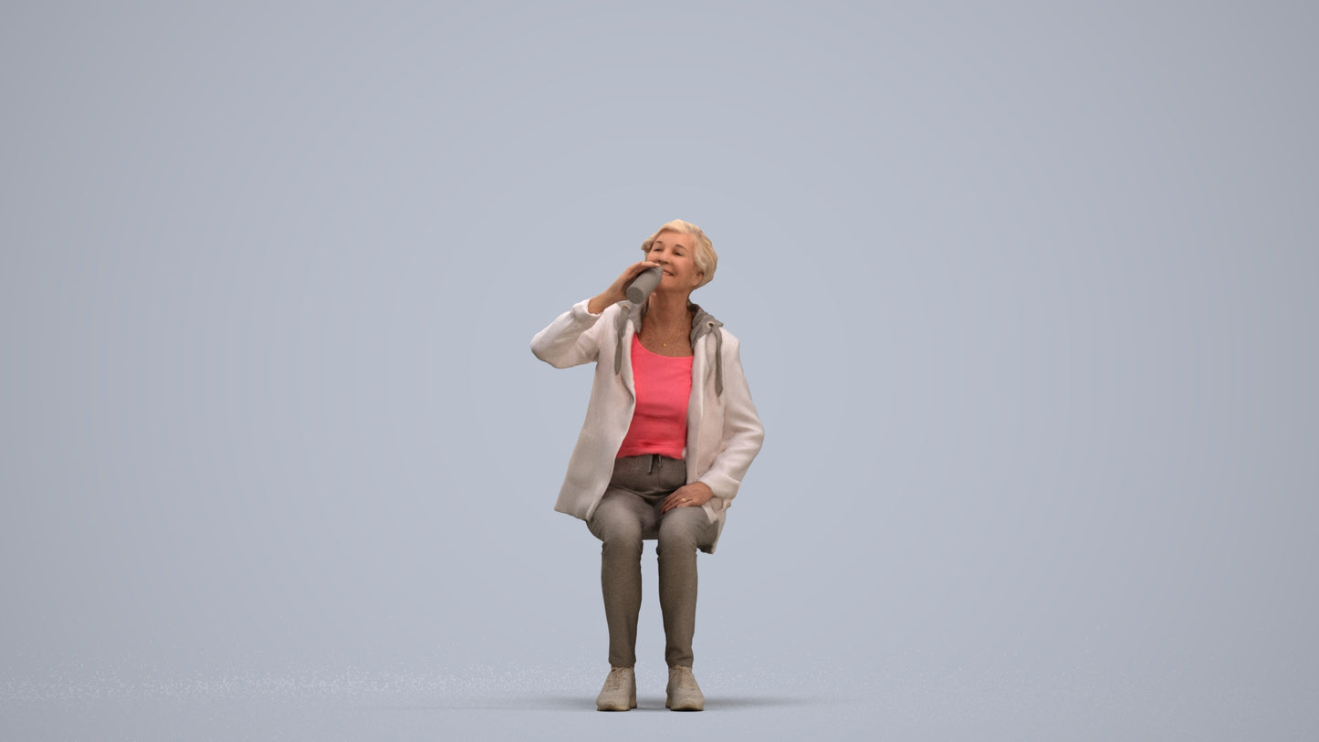 photogrammetry 3D senior girl casual sitting, realistic human model archviz FBX, standing pose render