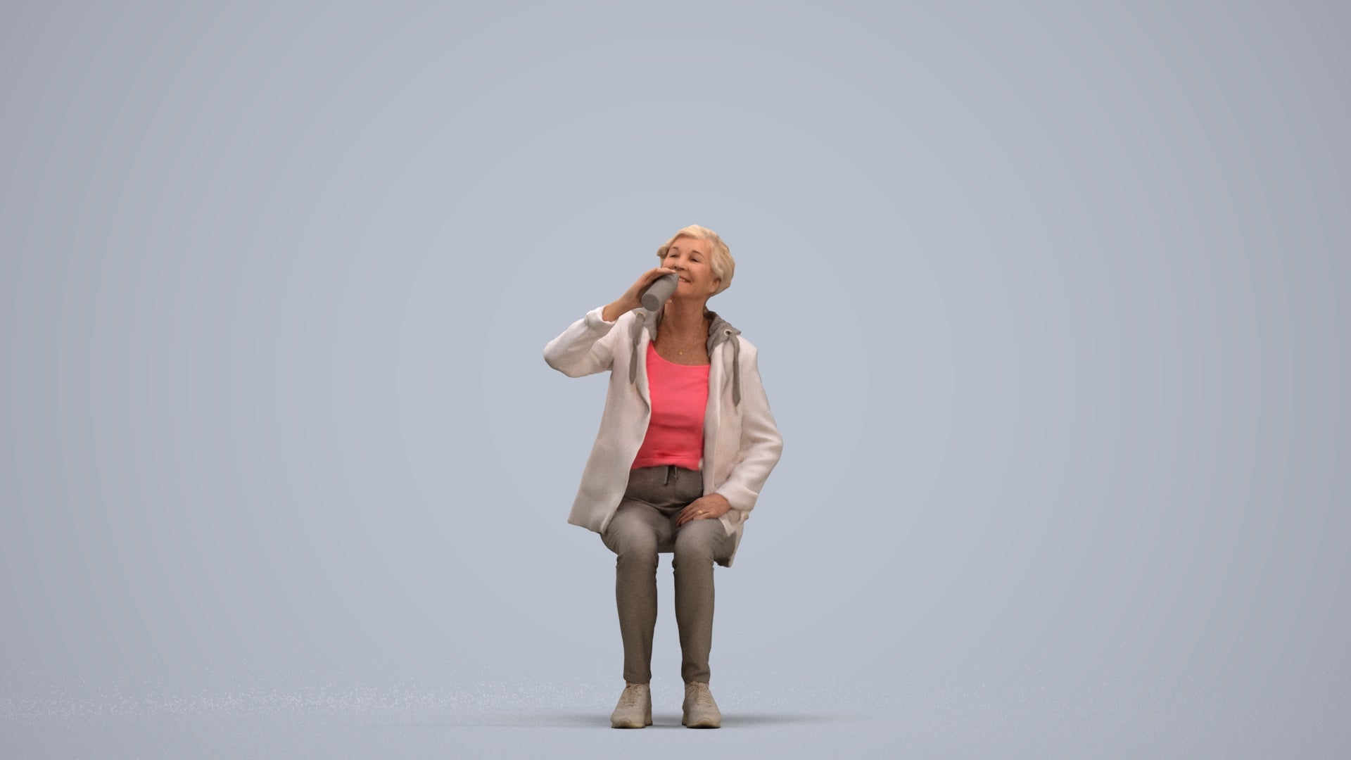 photogrammetry 3D senior girl casual sitting, realistic human model archviz FBX, standing pose render