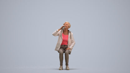 photogrammetry 3D senior girl casual sitting, realistic human model archviz FBX, standing pose render