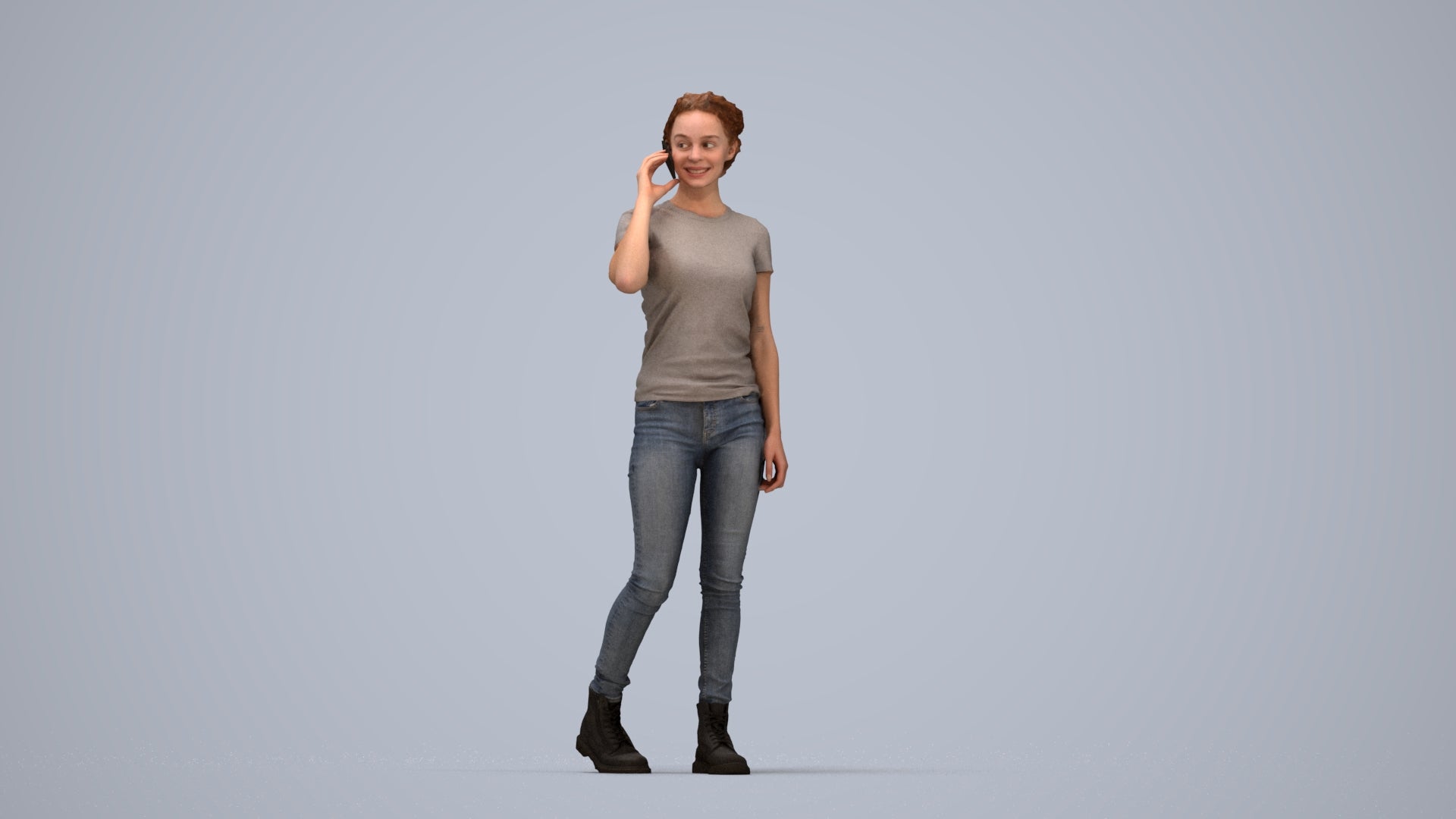 3D human model woman casual walking, photogrammetry scanned person for archviz, top-down view render