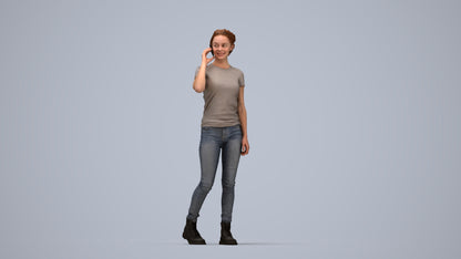 3D human model woman casual walking, photogrammetry scanned person for archviz, top-down view render