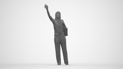 3D scanned woman standing casual, photorealistic archviz people for Enscape and SketchUp, wireframe back view