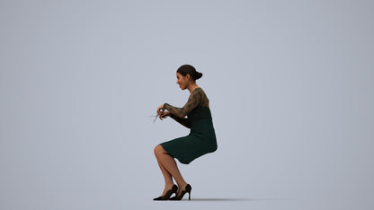 scanned 3D woman casual sitting, photogrammetry people for Enscape and V-Ray, three-quarter view render