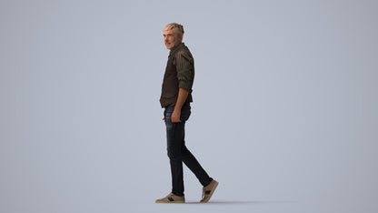 realistic 3D human man casual walking, archviz people FBX OBJ for Blender, three-quarter view render