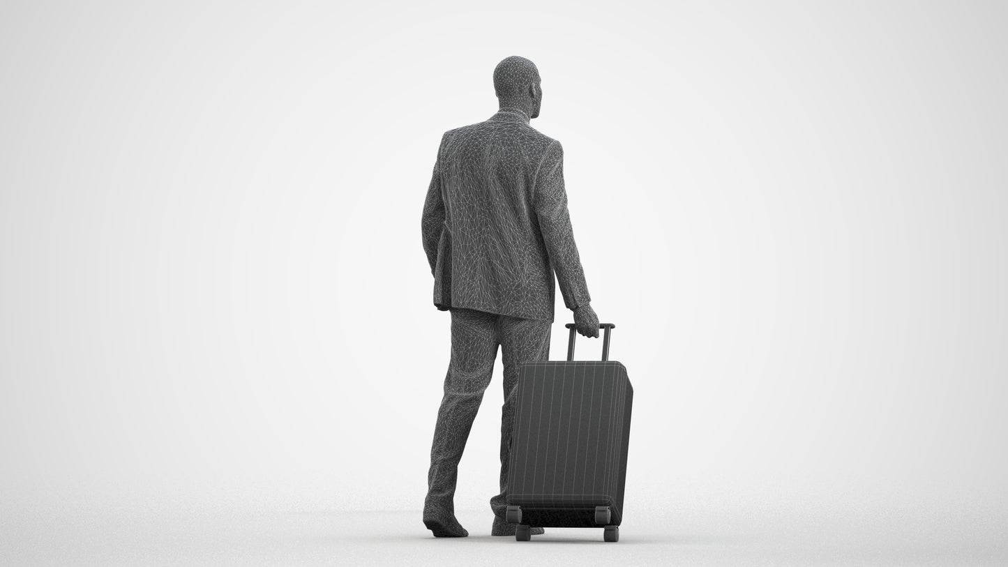 3D people model man business, scanned human for 3ds Max rendering, wireframe front view