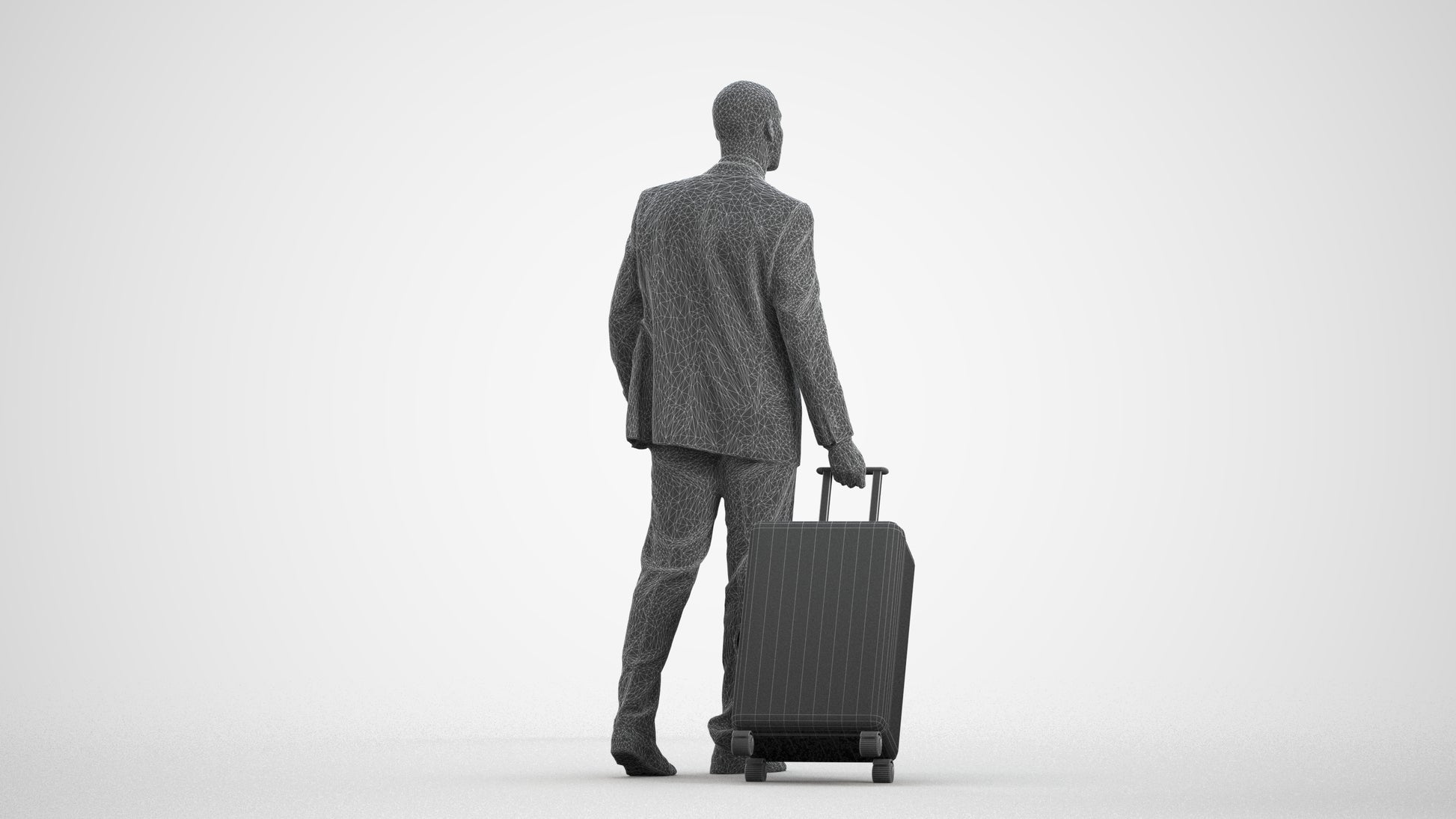 3D people model man business, scanned human for 3ds Max rendering, wireframe front view