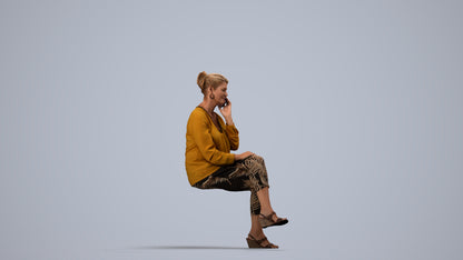 photogrammetry 3D woman casual sitting, realistic human model archviz FBX, side view render
