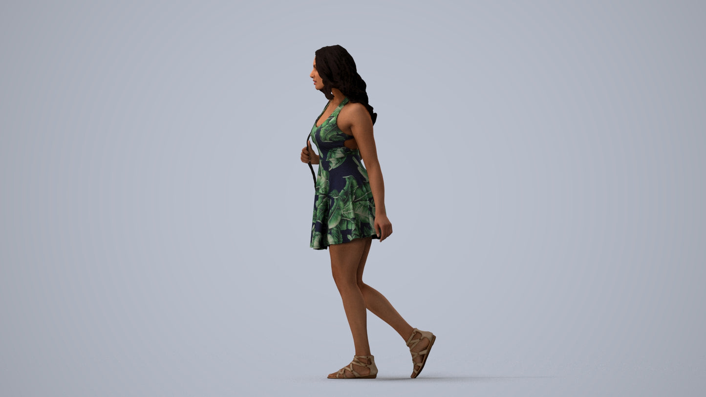 scanned 3D woman walking, photogrammetry people for Enscape and V-Ray, three-quarter view render