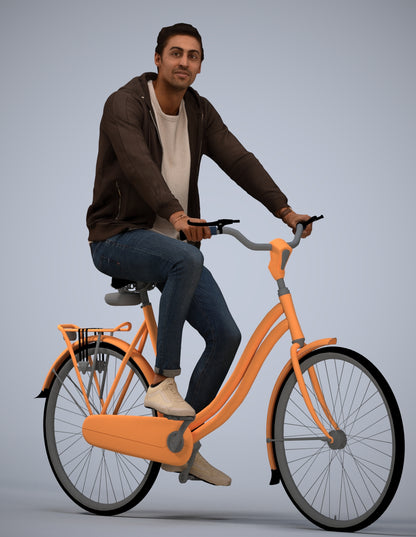 photogrammetry 3D man casual cycling, realistic human model archviz FBX