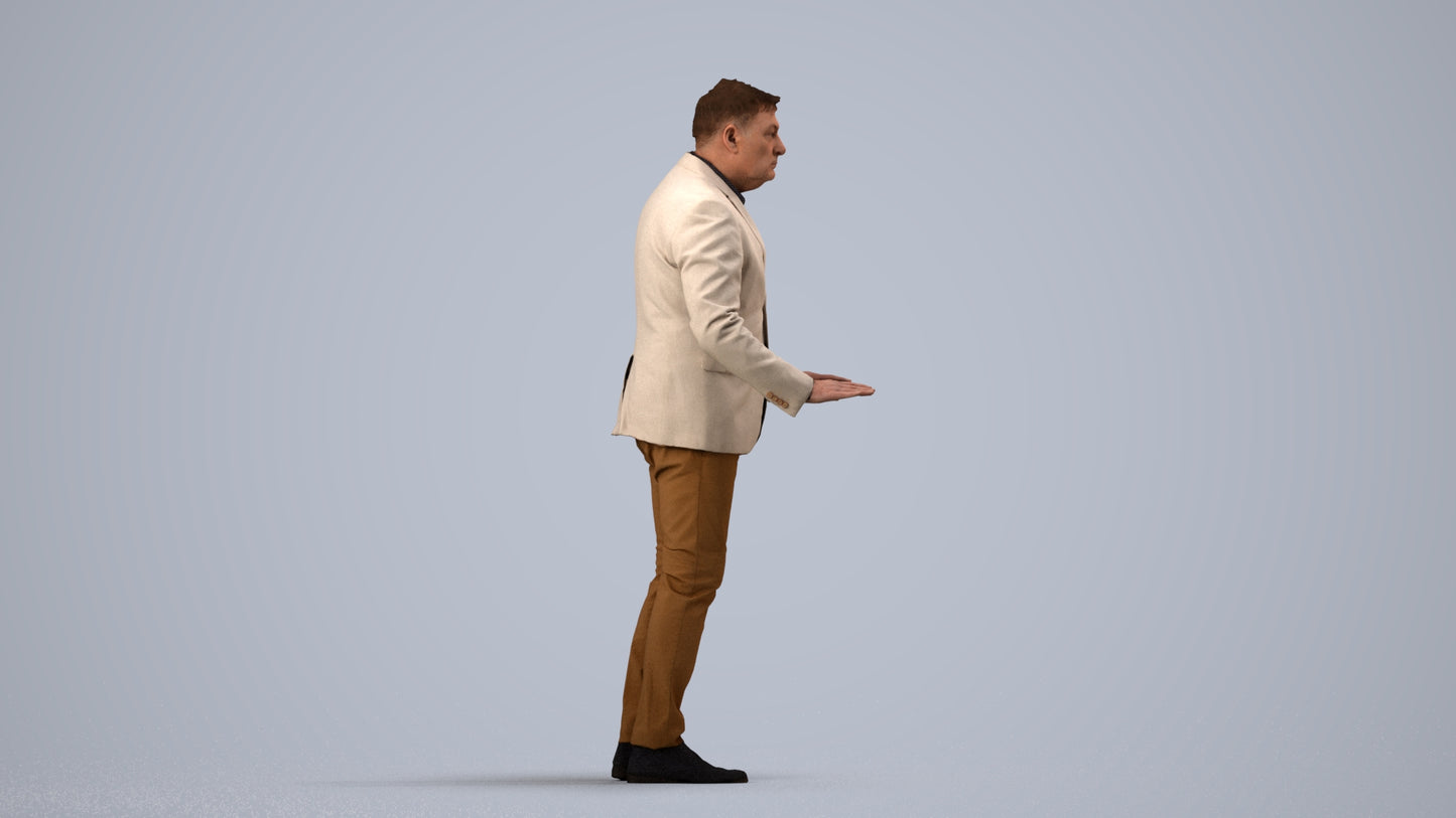 3D people model man business standing, scanned human for 3ds Max rendering, side view render