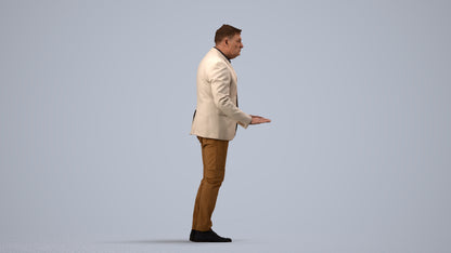 3D people model man business standing, scanned human for 3ds Max rendering, side view render
