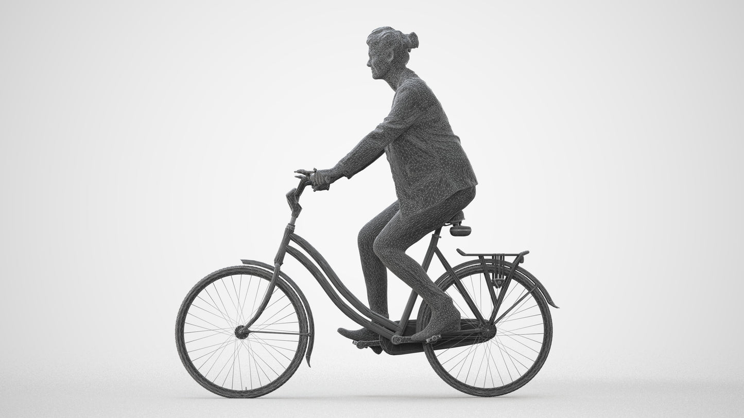 3D people model woman business cycling, scanned human for 3ds Max rendering, square thumbnail