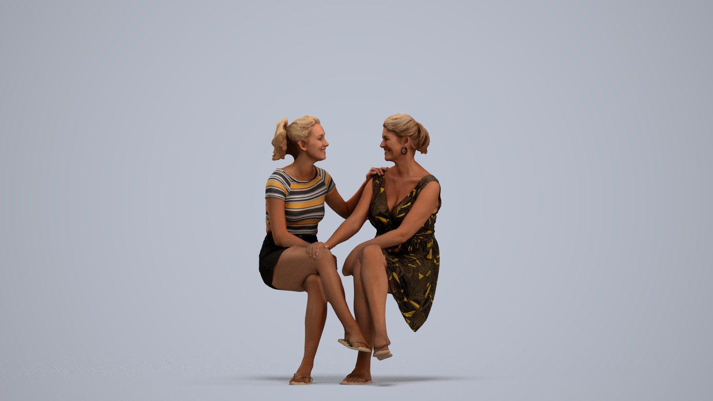 3D people model woman casual couple, scanned human for 3ds Max rendering, standing pose render