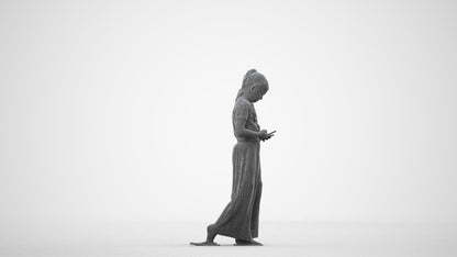 3D human model woman casual kids, photogrammetry scanned person for archviz, wireframe side view