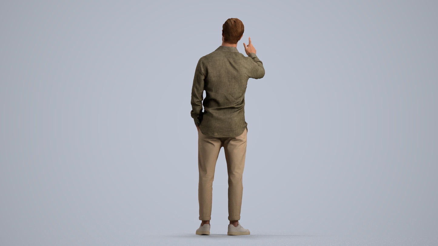 3D human model man casual standing, photogrammetry scanned person for archviz, front view render
