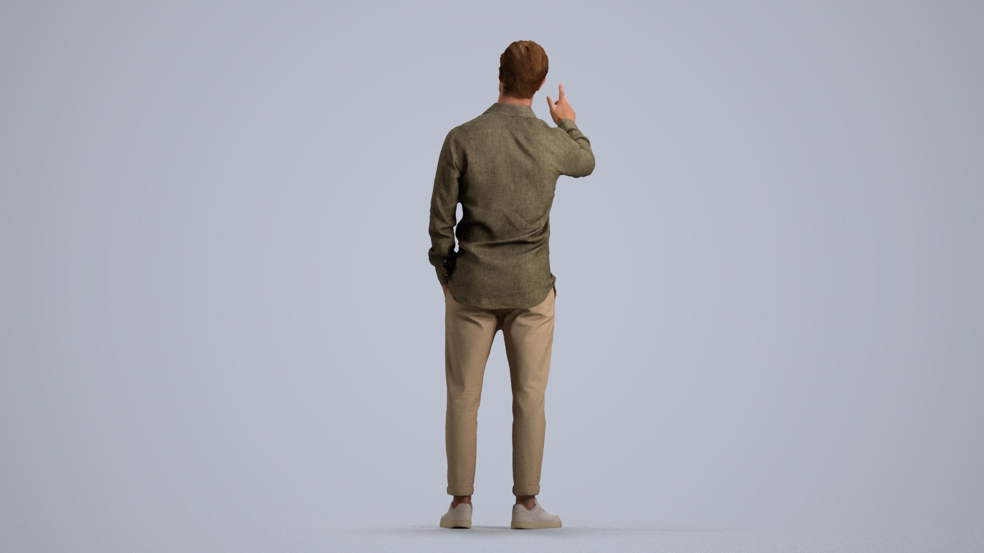 3D human model man casual standing, photogrammetry scanned person for archviz, front view render