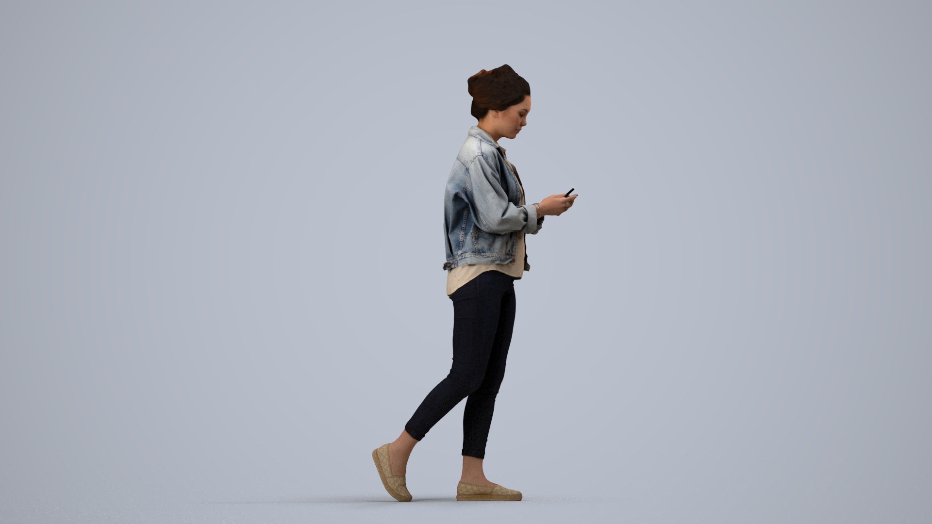 realistic 3D people woman walking, render-ready for V-Ray and Corona, FBX OBJ, side view render