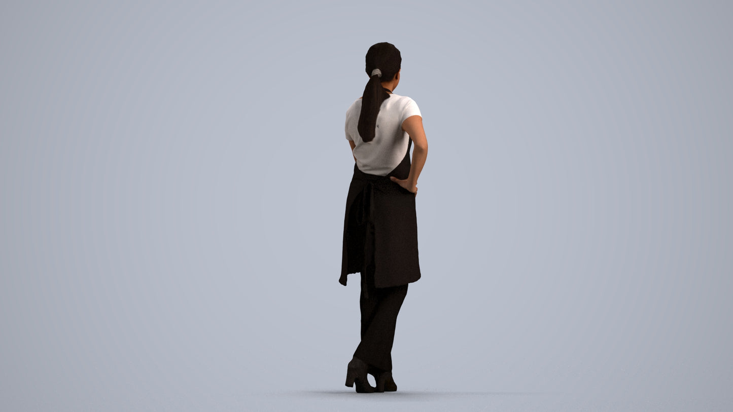 3D people model woman hospitality, scanned human for 3ds Max rendering, front view render