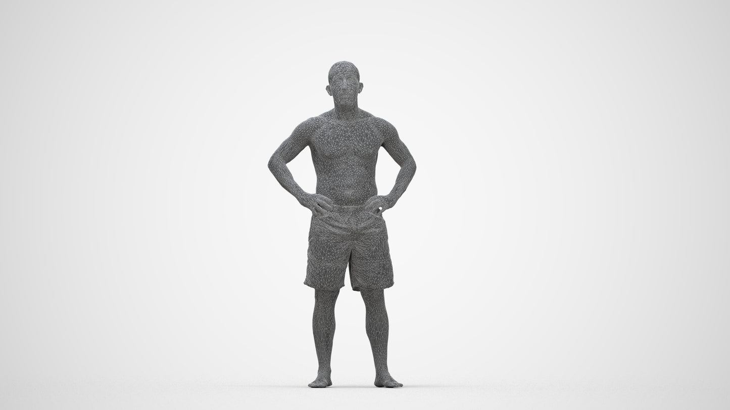 realistic 3D human man pool, archviz people FBX OBJ for Blender, wireframe back view