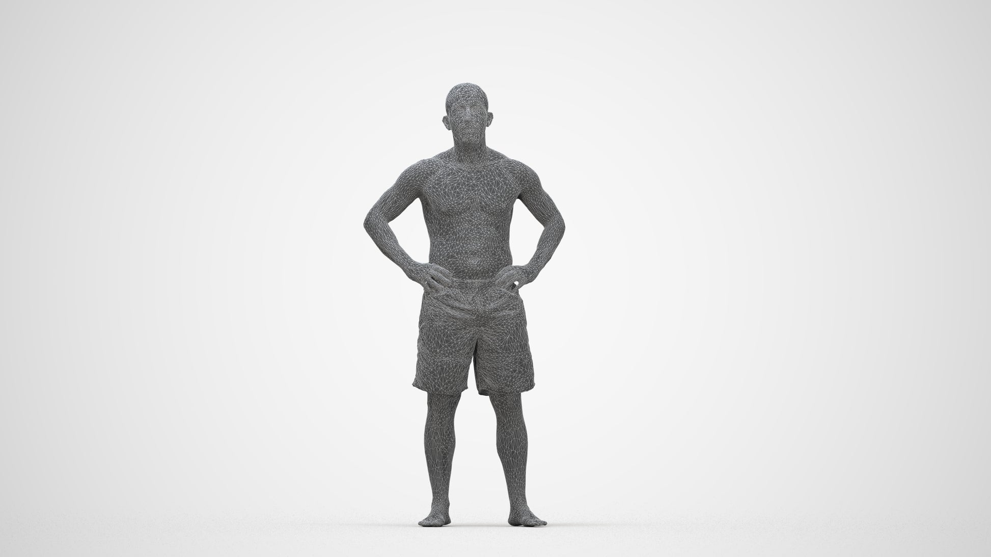 realistic 3D human man pool, archviz people FBX OBJ for Blender, wireframe back view