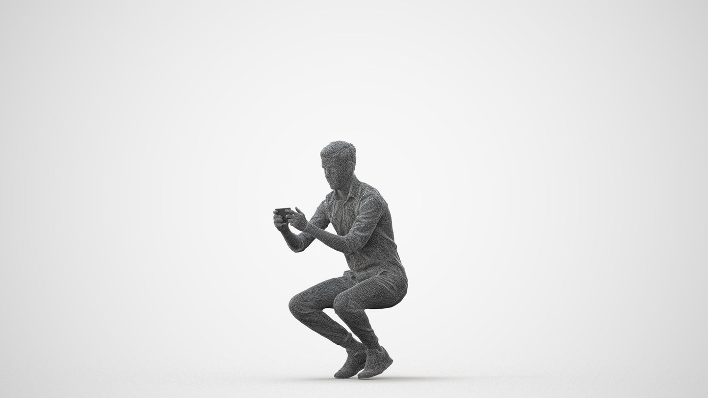 realistic 3D man casual sitting, scanned archviz people for Blender and 3ds Max, square thumbnail